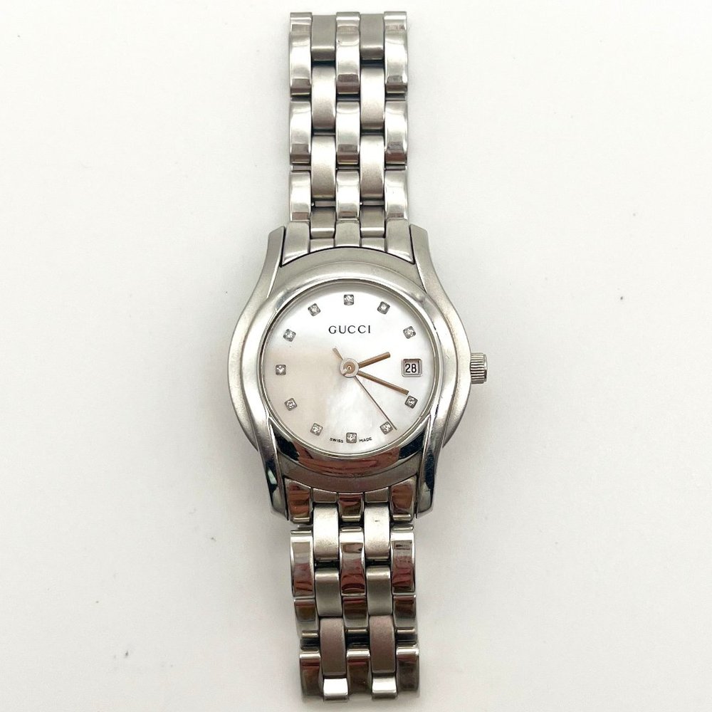 Authentic Gucci 5500L Stainless Steel Mother of Pearl Diamond Dial Ladies Watch